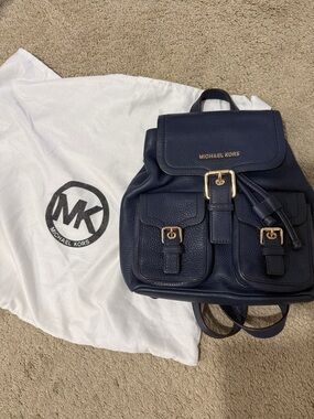 Michael Kors Navy Leather Mini Backpack with Gold Hardware